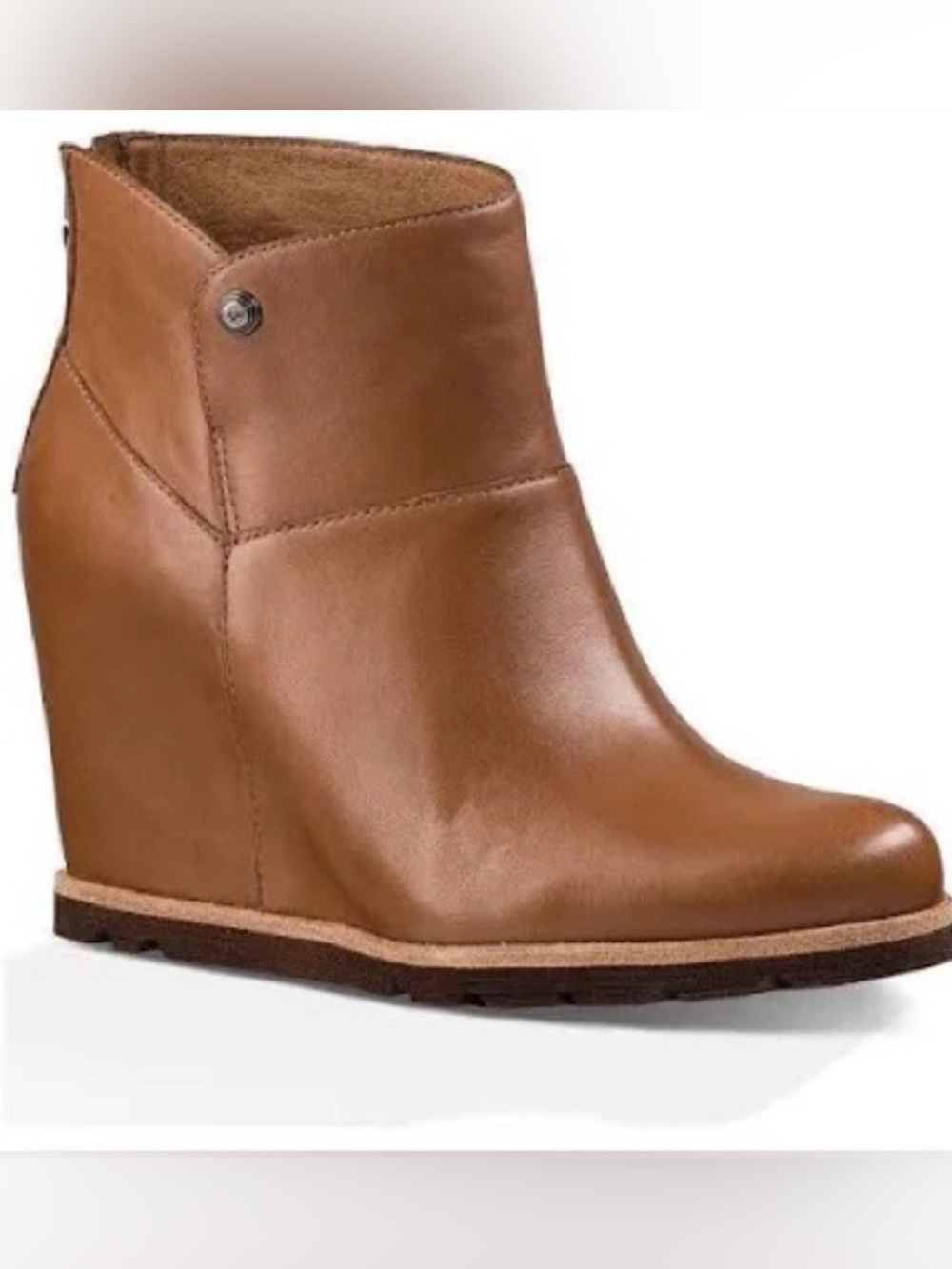 UGG Women's Tan Leather Wedge Ankle Boot 8